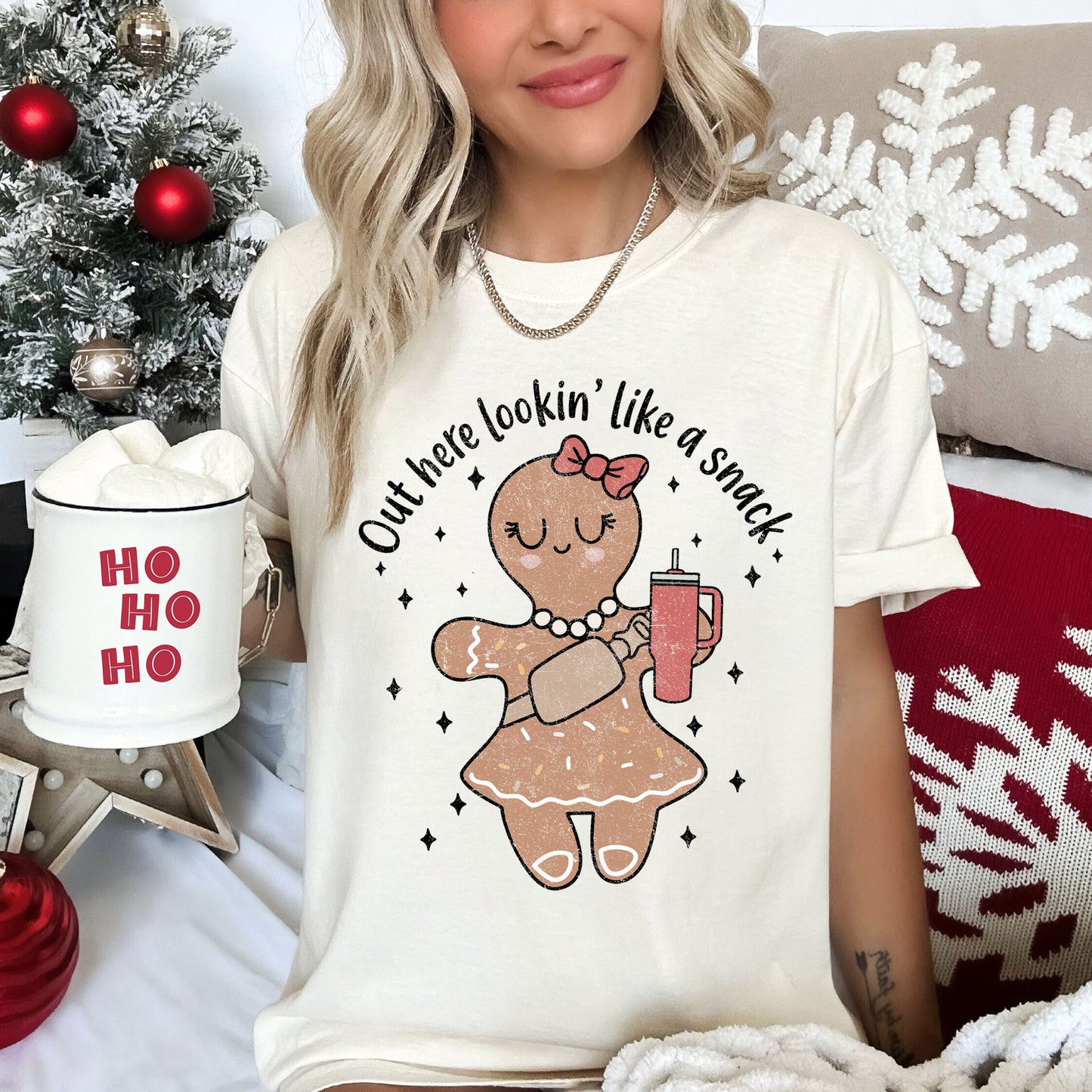 Out Here Looking Like A Snack, Gingerbread Girl, Stanley, Christmas, Comfort Colors Tshirt