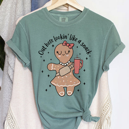 Out Here Looking Like A Snack, Gingerbread Girl, Stanley, Christmas, Comfort Colors Tshirt