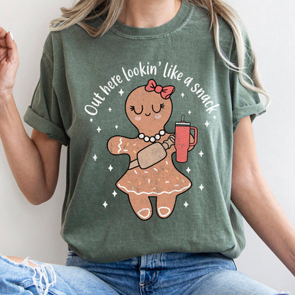 Out Here Looking Like A Snack, Gingerbread Girl, Stanley, Christmas, Comfort Colors Tshirt