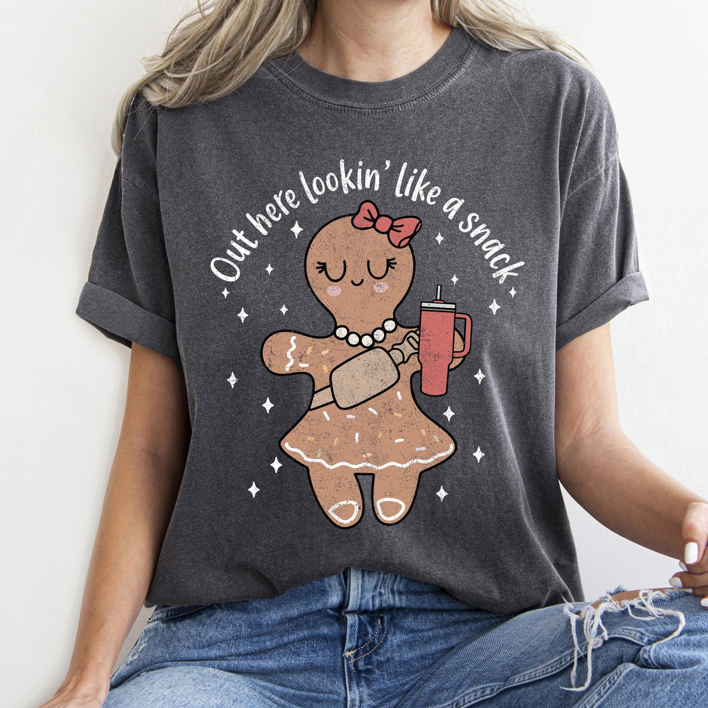 Out Here Looking Like A Snack, Gingerbread Girl, Stanley, Christmas, Comfort Colors Tshirt