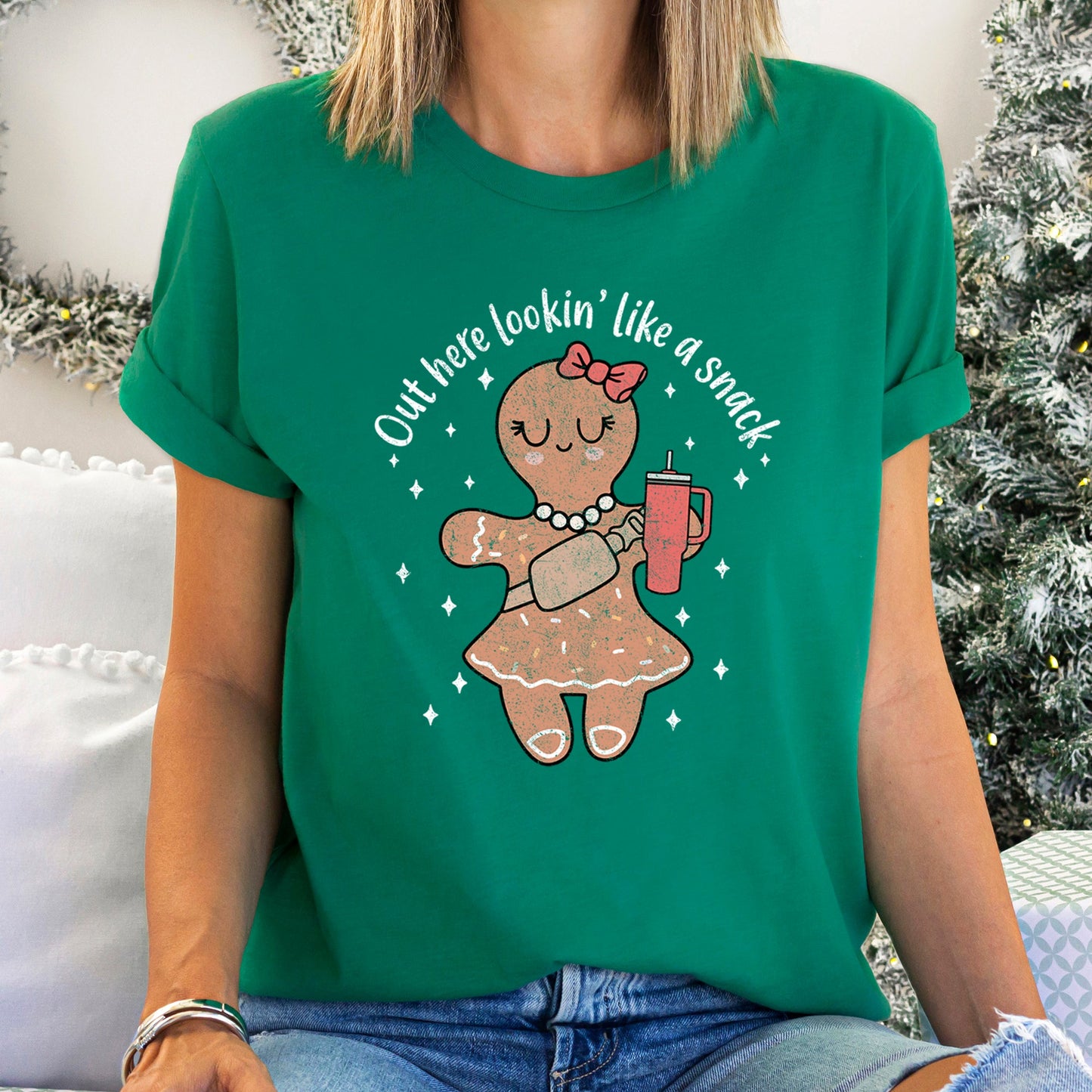 Out Here Looking Like A Snack, Gingerbread Girl, Stanley, Christmas Super Soft Tees