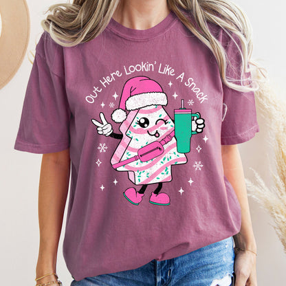 Out Here Looking Like A Snack, Pink Little Debbie, Stanley, Christmas, Comfort Colors Tshirt