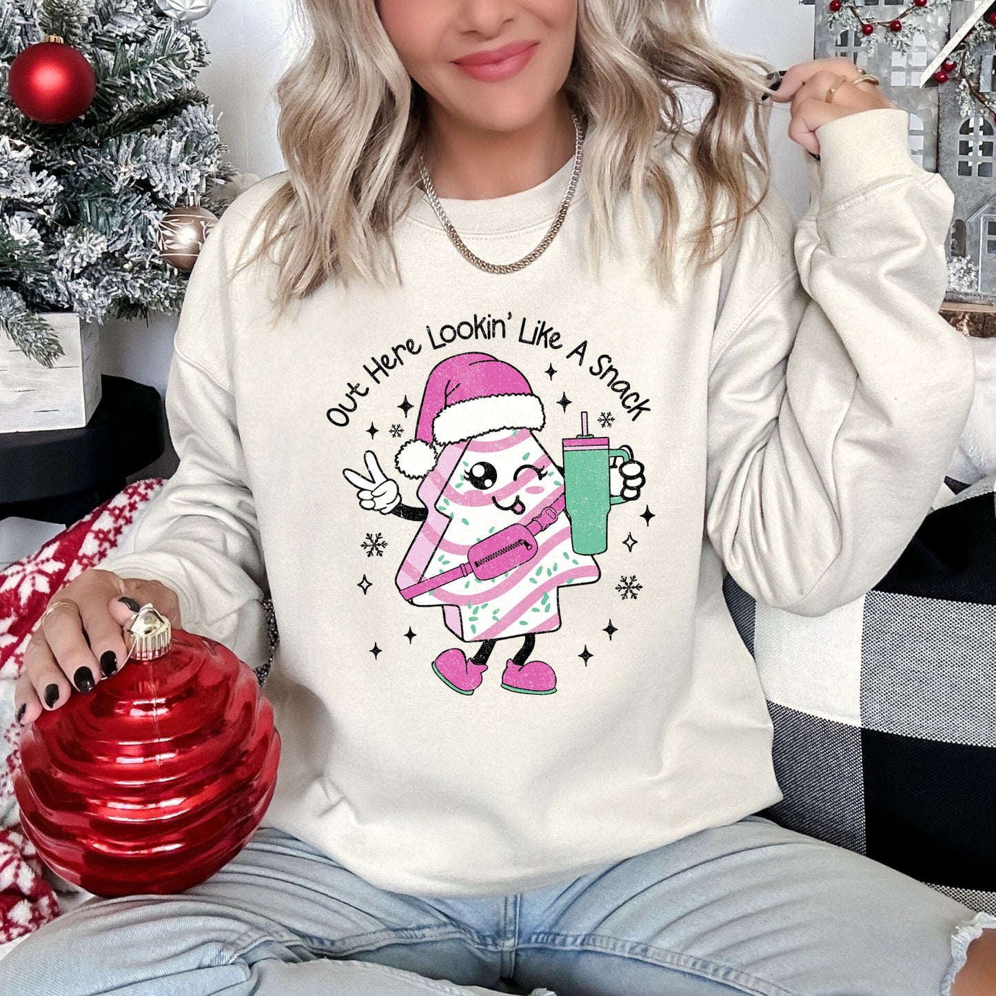 Out Here Looking Like A Snack, Pink Little Debbie, Stanley, Christmas Sweatshirt