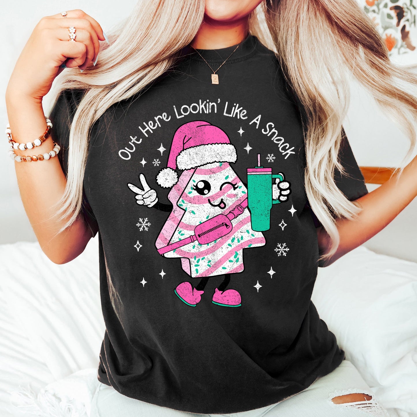 Out Here Looking Like A Snack, Pink Little Debbie, Stanley, Christmas, Comfort Colors Tshirt