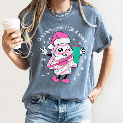 Out Here Looking Like A Snack, Pink Little Debbie, Stanley, Christmas, Comfort Colors Tshirt