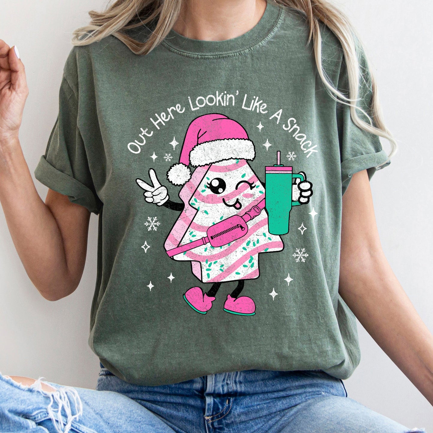 Out Here Looking Like A Snack, Pink Little Debbie, Stanley, Christmas, Comfort Colors Tshirt