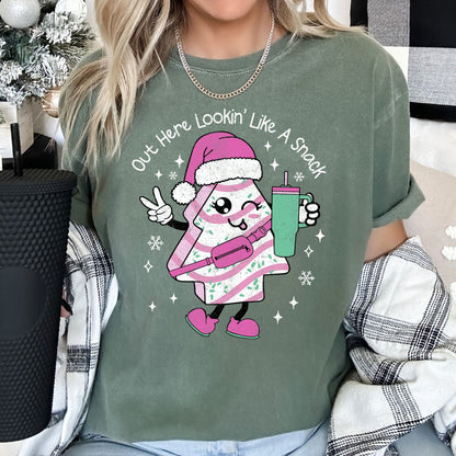 Out Here Looking Like A Snack, Pink Little Debbie, Stanley, Christmas, Comfort Colors Tshirt