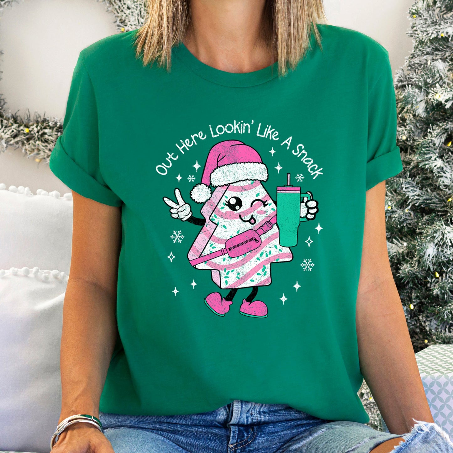 Out Here Looking Like A Snack, Pink Little Debbie, Stanley, Christmas Super Soft Tees