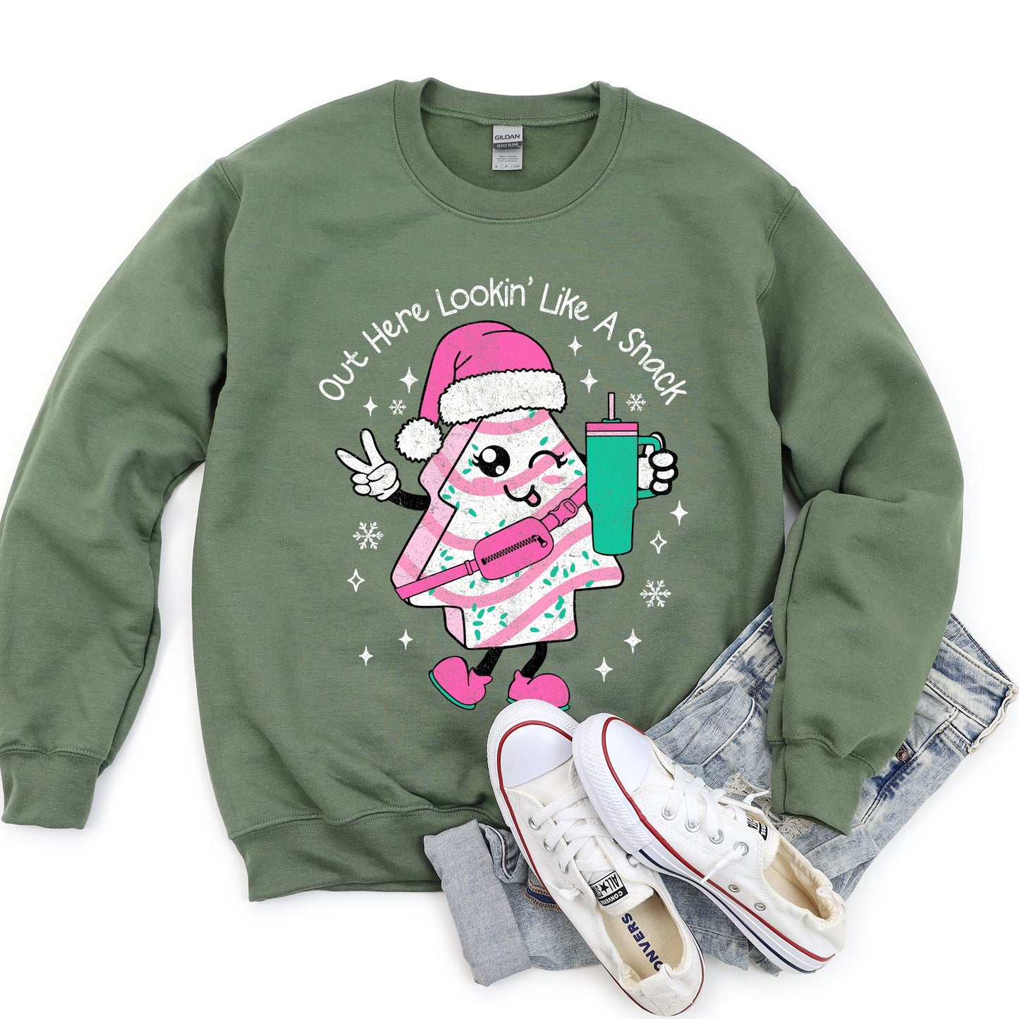 Out Here Looking Like A Snack, Pink Little Debbie, Stanley, Christmas Sweatshirt