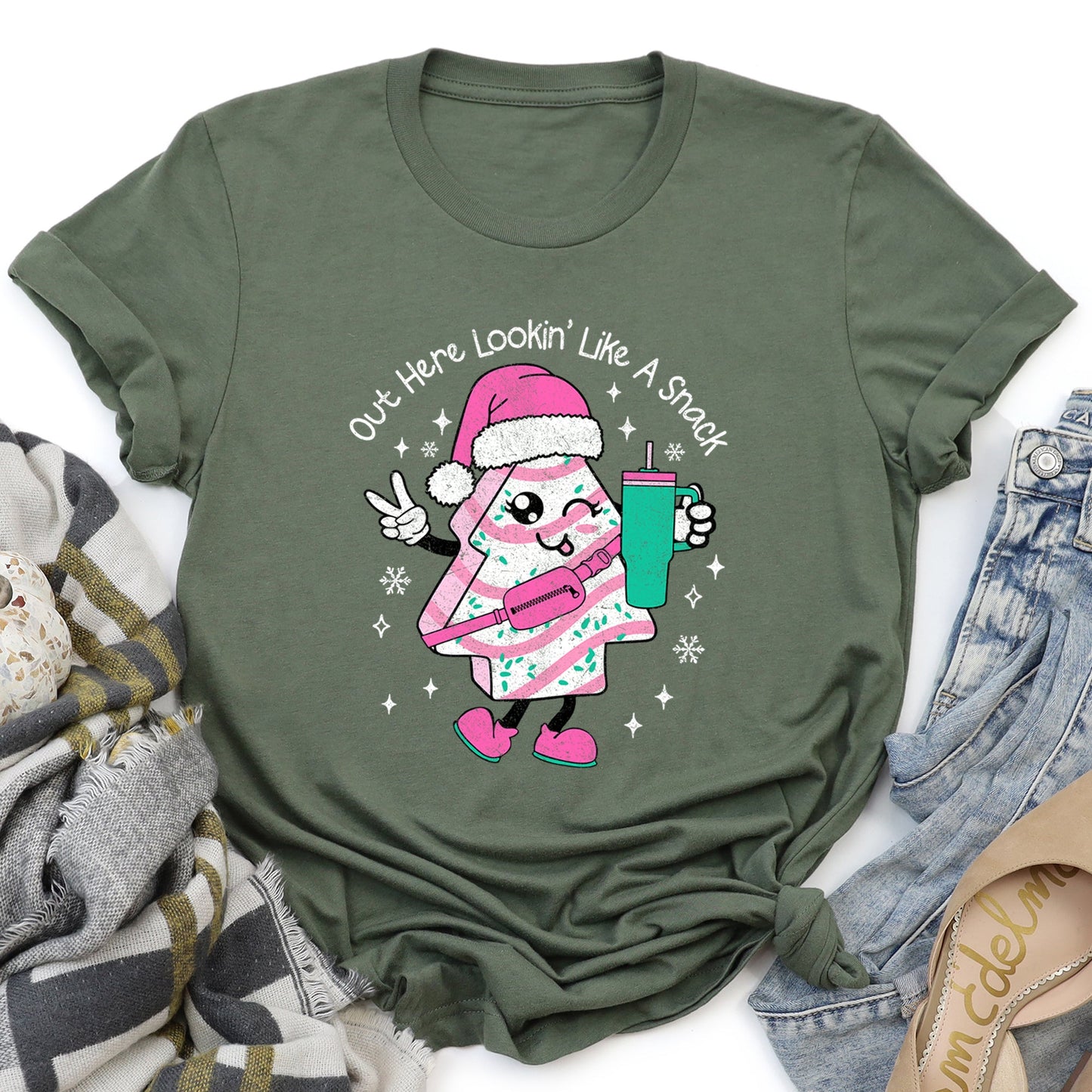 Out Here Looking Like A Snack, Pink Little Debbie, Stanley, Christmas Super Soft Tees