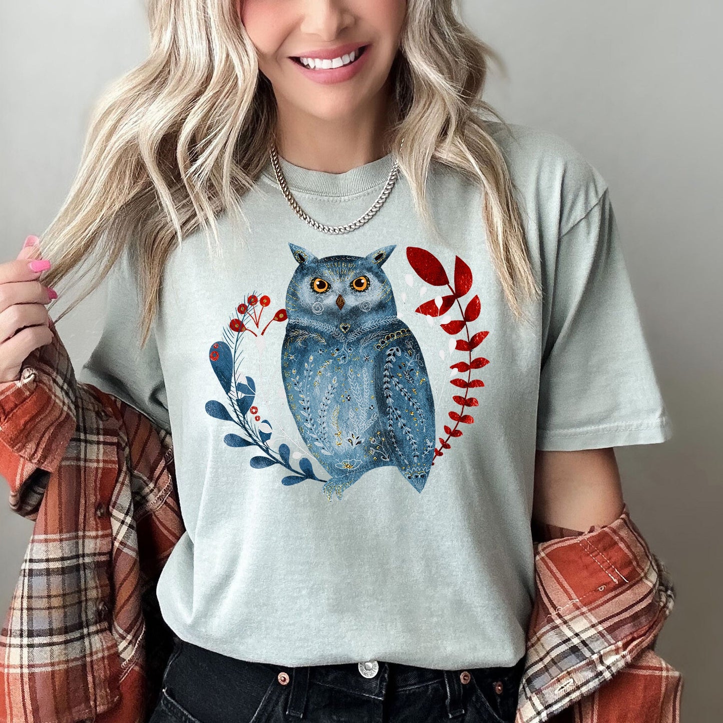 Owl, Folk Art, Scandinavian, Winter, Christmas, Comfort Colors Tshirt