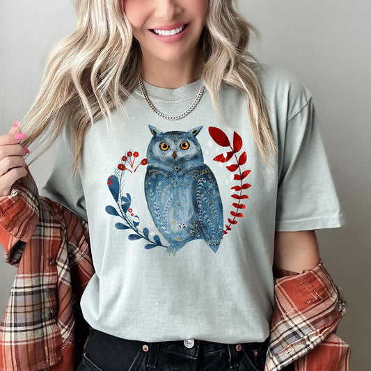 Owl, Folk Art, Scandinavian, Winter, Christmas, Comfort Colors Tshirt