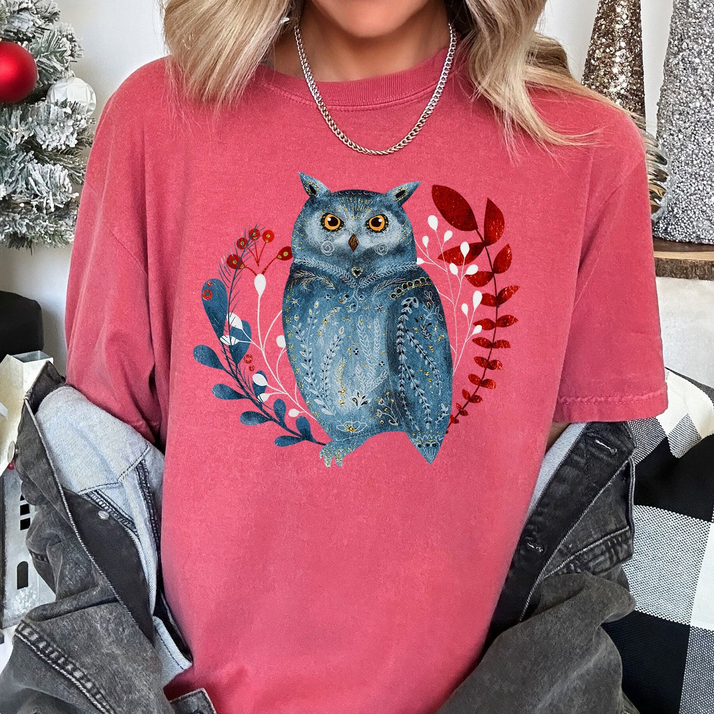 Owl, Folk Art, Scandinavian, Winter, Christmas, Comfort Colors Tshirt