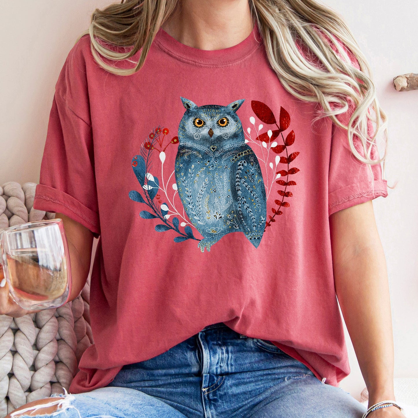 Owl, Folk Art, Scandinavian, Winter, Christmas, Comfort Colors Tshirt