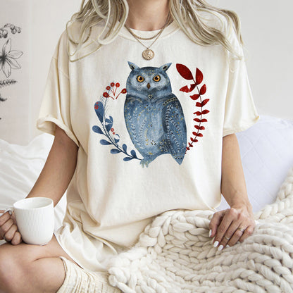 Owl, Folk Art, Scandinavian, Winter, Christmas, Comfort Colors Tshirt