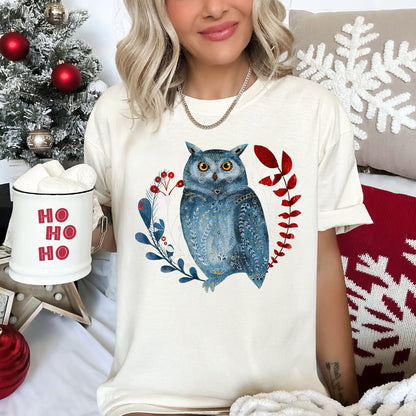 Owl, Folk Art, Scandinavian, Winter, Christmas, Comfort Colors Tshirt
