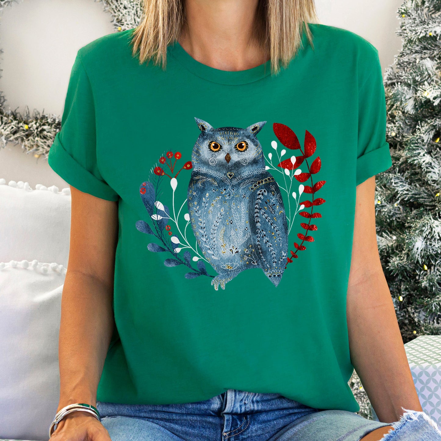 Owl, Folk Art, Scandinavian, Winter, Christmas Super Soft Tees