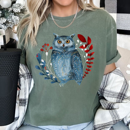 Owl, Folk Art, Scandinavian, Winter, Christmas, Comfort Colors Tshirt