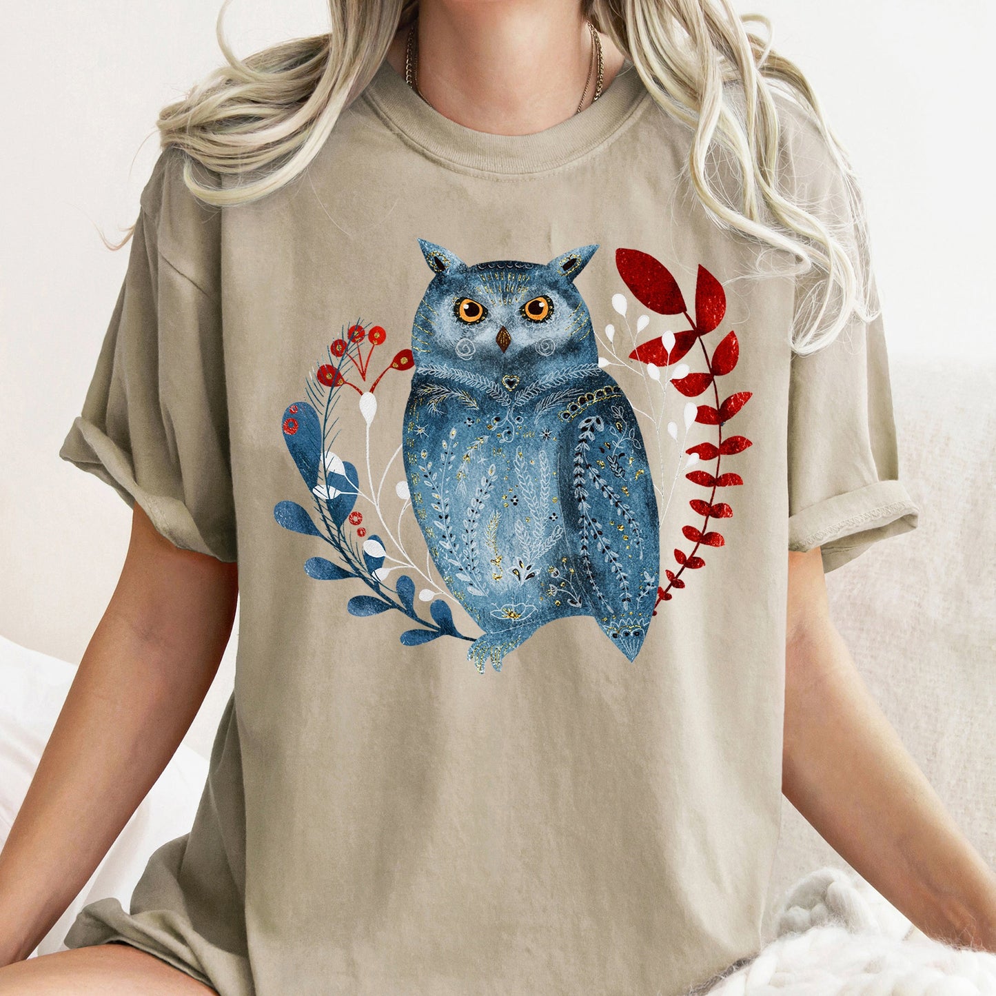 Owl, Folk Art, Scandinavian, Winter, Christmas, Comfort Colors Tshirt