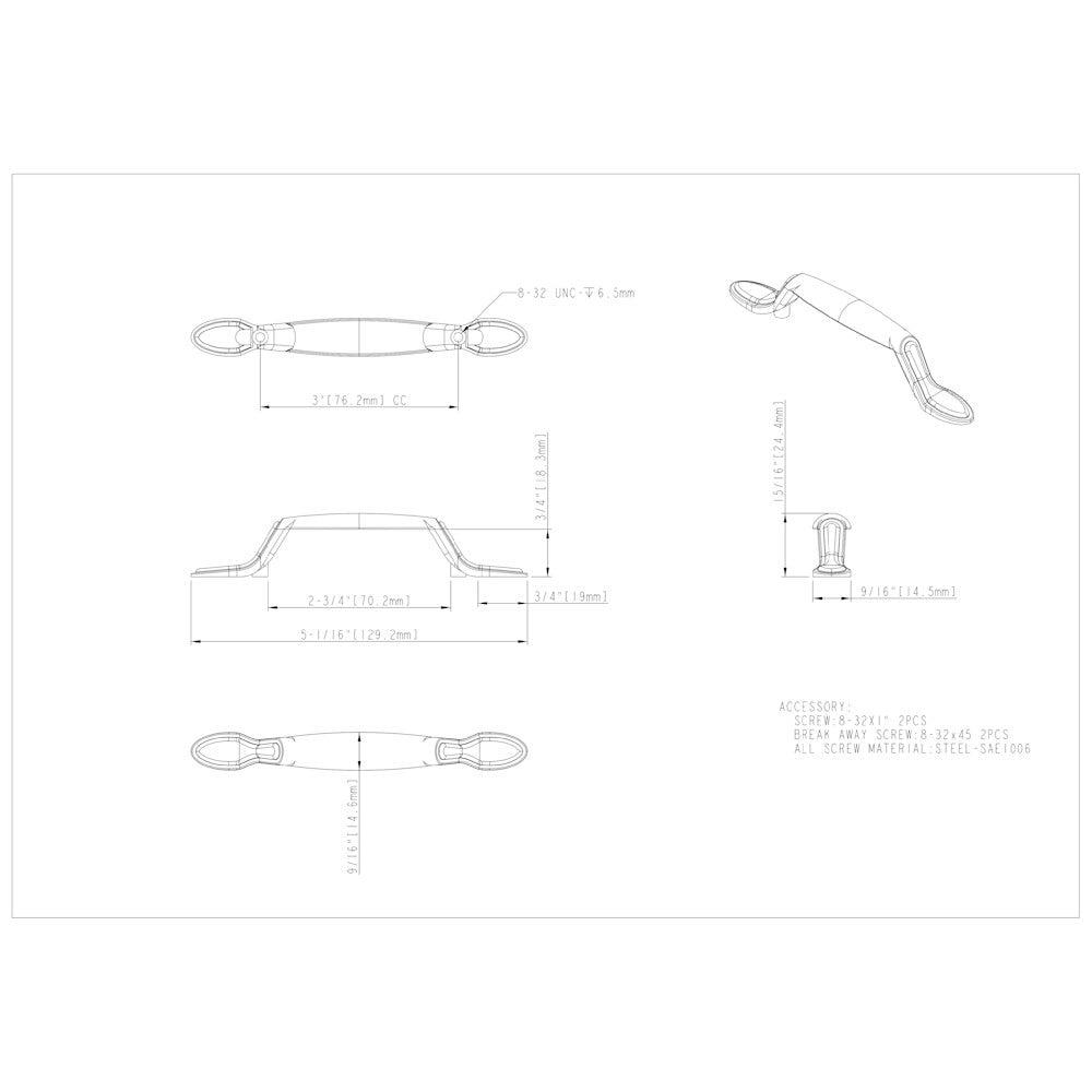 3" Center-to-Center Satin Nickel Vienna Cabinet Pull