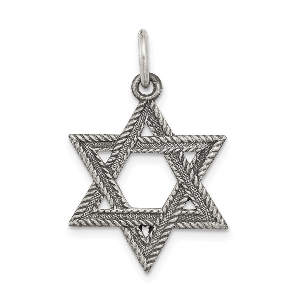 Sterling Silver Antiqued Textured Star of David Charm or Pendant