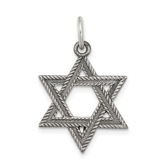 Sterling Silver Antiqued Textured Star of David Charm or Pendant