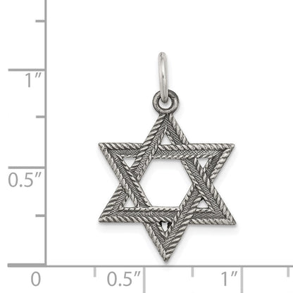Sterling Silver Antiqued Textured Star of David Charm or Pendant