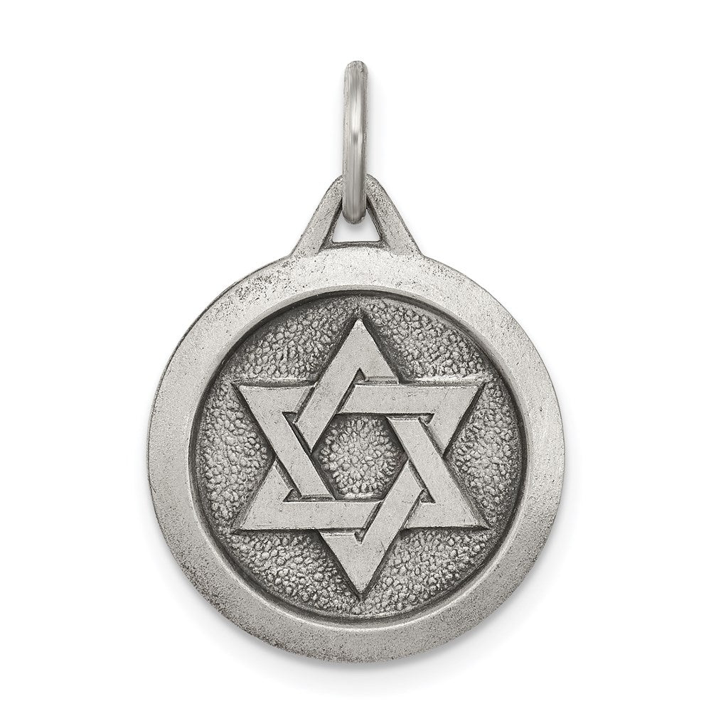 Sterling Silver Antiqued Star of David Medal, 17mm