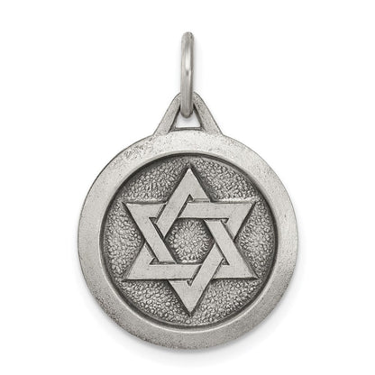 Sterling Silver Antiqued Star of David Medal, 17mm