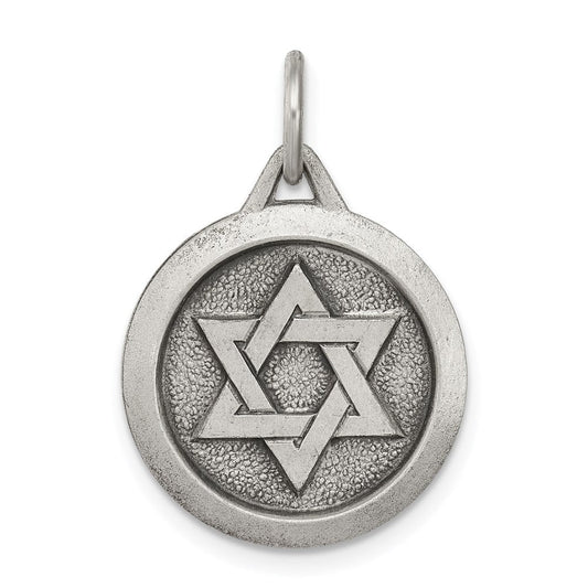 Sterling Silver Antiqued Star of David Medal, 17mm