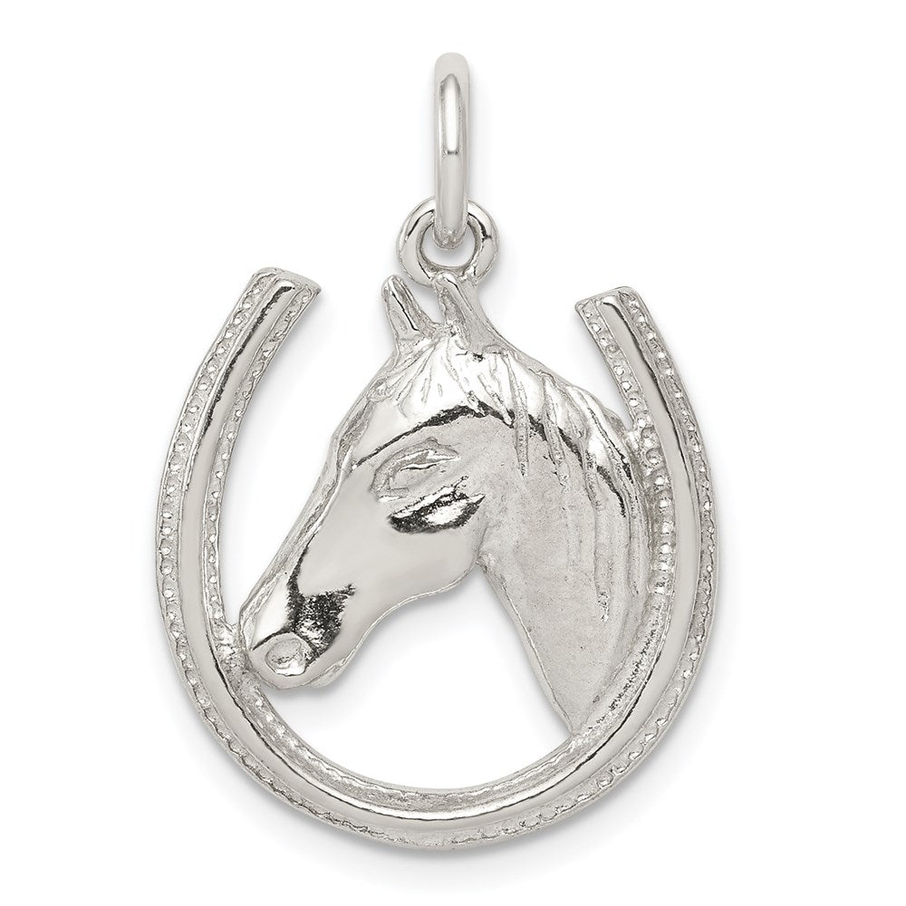 Sterling Silver Polished Horseshoe and Horse Head Pendant