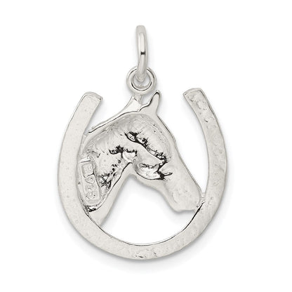 Sterling Silver Polished Horseshoe and Horse Head Pendant