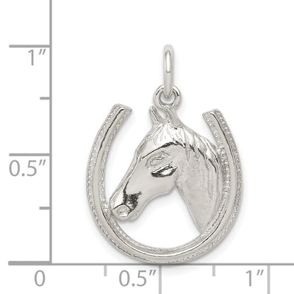 Sterling Silver Polished Horseshoe and Horse Head Pendant