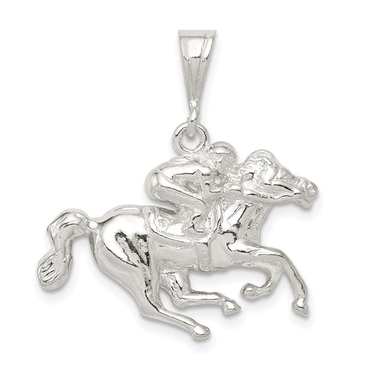Sterling Silver Race Horse and Jockey Pendant