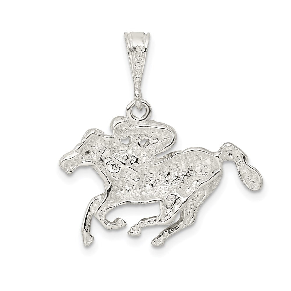 Sterling Silver Race Horse and Jockey Pendant