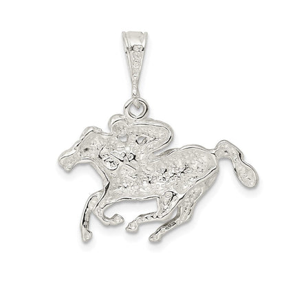 Sterling Silver Race Horse and Jockey Pendant