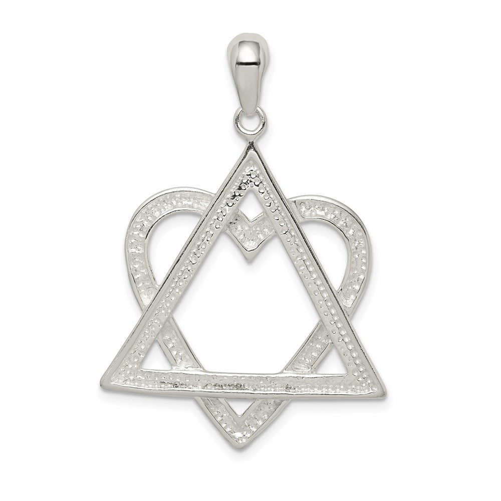 Sterling Silver Star Of David Heart Pendant, 28 x 42mm