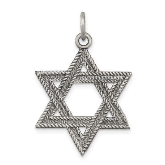 Sterling Silver Antiqued Star of David Pendant, 22 x 25mm (1 Inch)