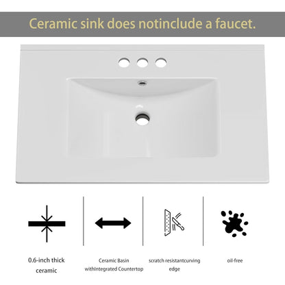 Modern 30-inch Gray Wood Finish Bathroom Vanity with White Ceramic Sink