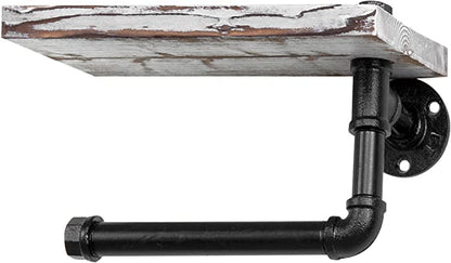 (9.8 in - Rustic White) Industrial Toilet Paper Holder with Shelf,