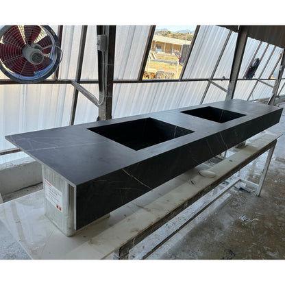 HANDCRAFTED PIETRA GREY HIGH ENGINEERED PORCELAIN DOUBLE SINK (ES-171)