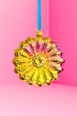 Pink + Yellow Daisy Polish Glass Ornament
