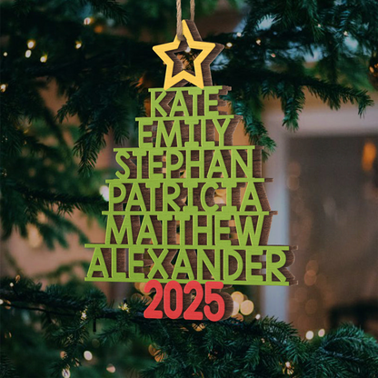 Custom Names Family Christmas Tree Ornament - Personalized Wood Ornament - Christmas Gift for Family Members