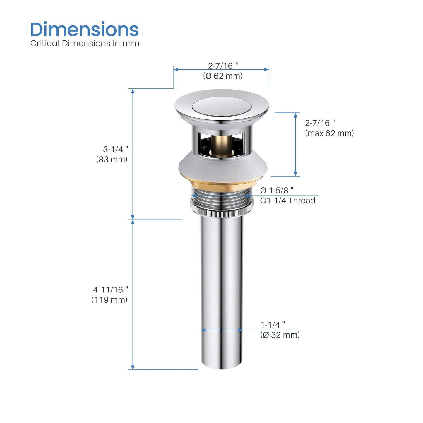 Pop Up Drain Stopper for Bathroom with Overflow - Small Cover