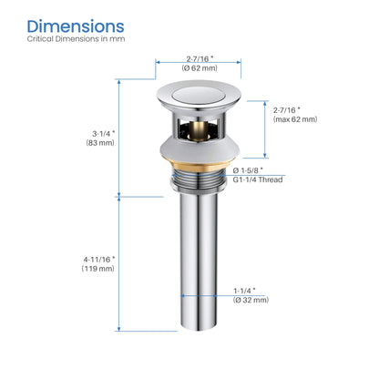 Pop Up Drain Stopper for Bathroom with Overflow - Small Cover