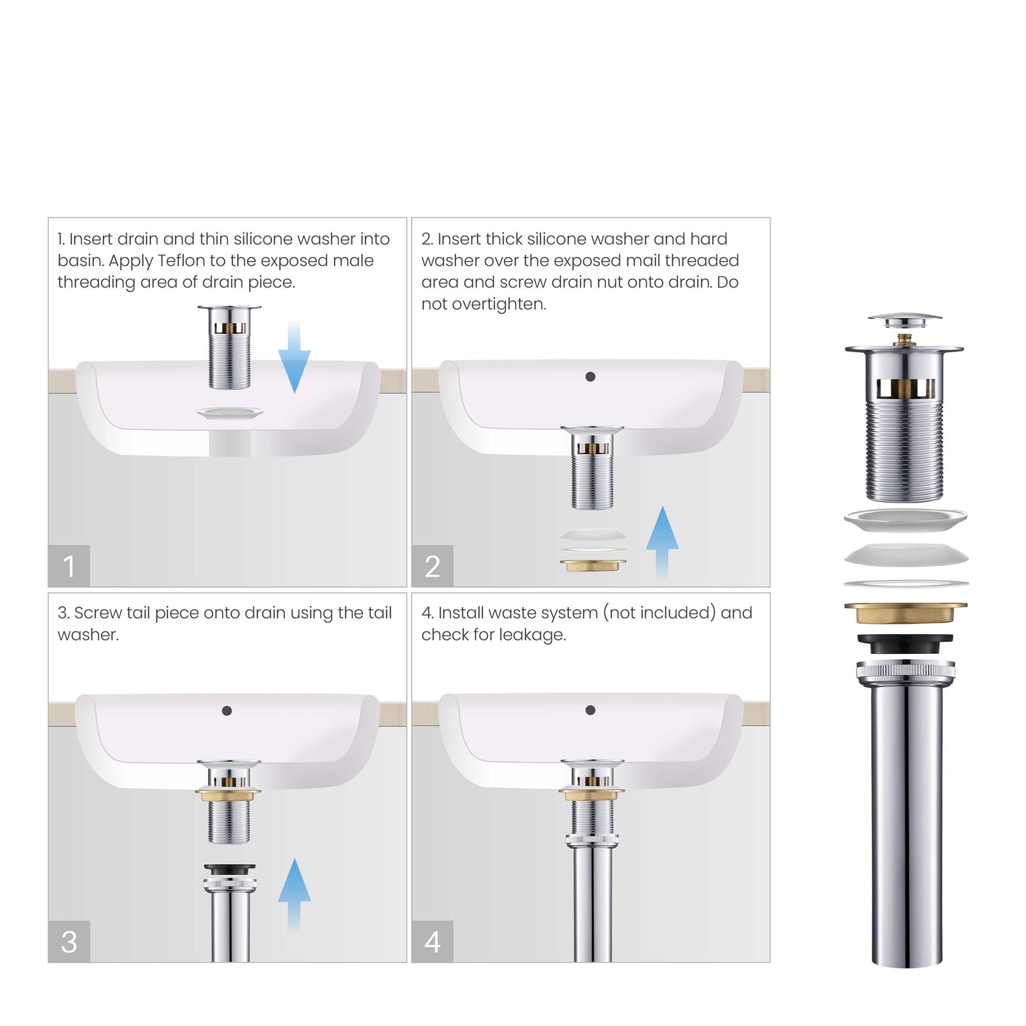 Pop Up Drain Stopper for Bathroom with Overflow - Small Cover