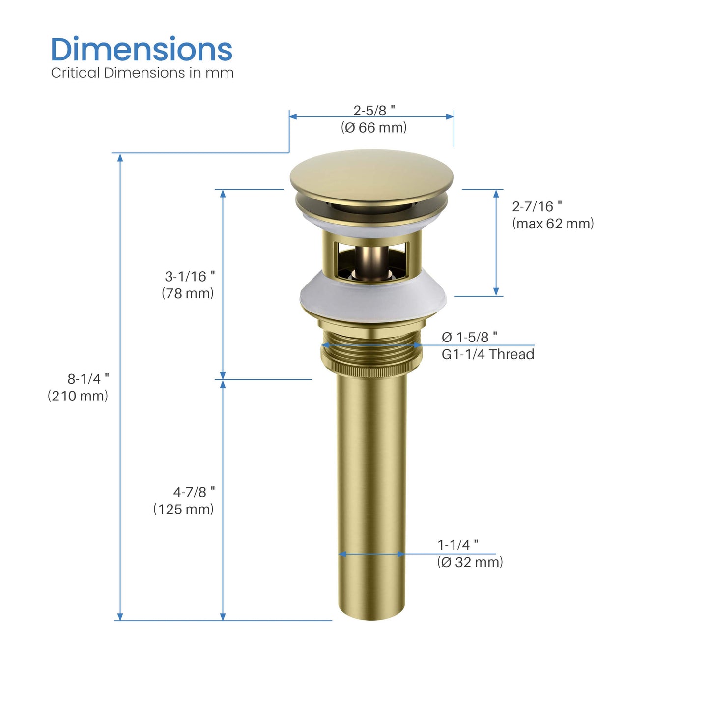 Pop Up Drain Stopper for Bathroom with Overflow - Full Cover