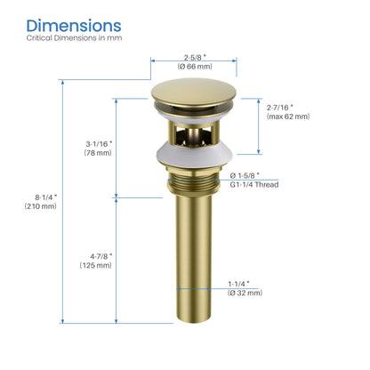 Pop Up Drain Stopper for Bathroom with Overflow - Full Cover