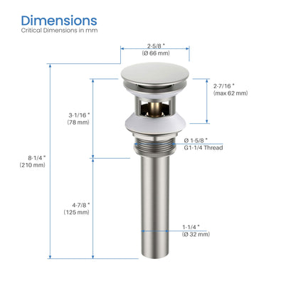 Pop Up Drain Stopper for Bathroom with Overflow - Full Cover