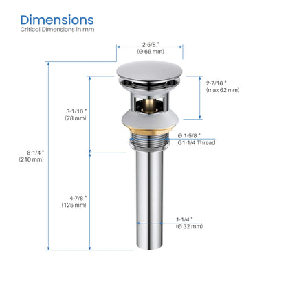 Pop Up Drain Stopper for Bathroom with Overflow - Full Cover